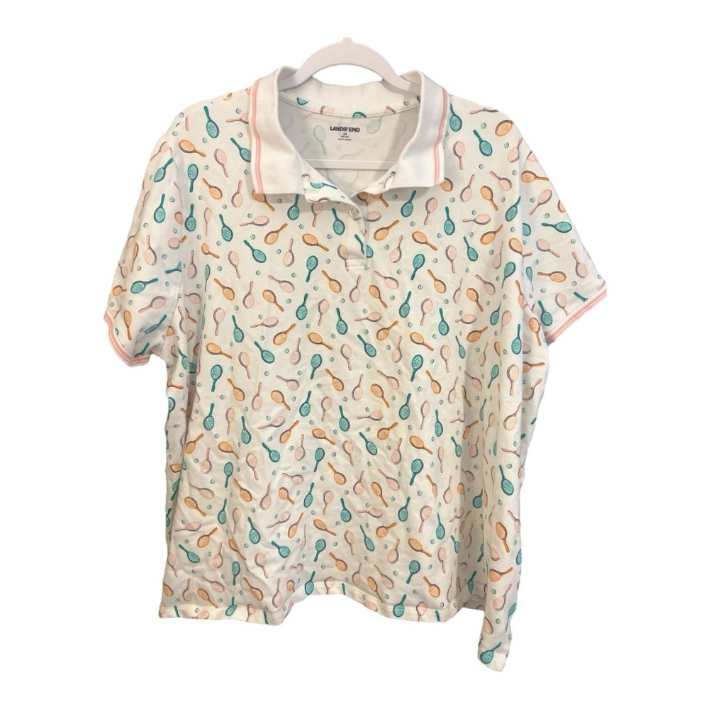 Lands’ End Preppy Tennis Racket Graphic Print Polo Size 3XL MA1